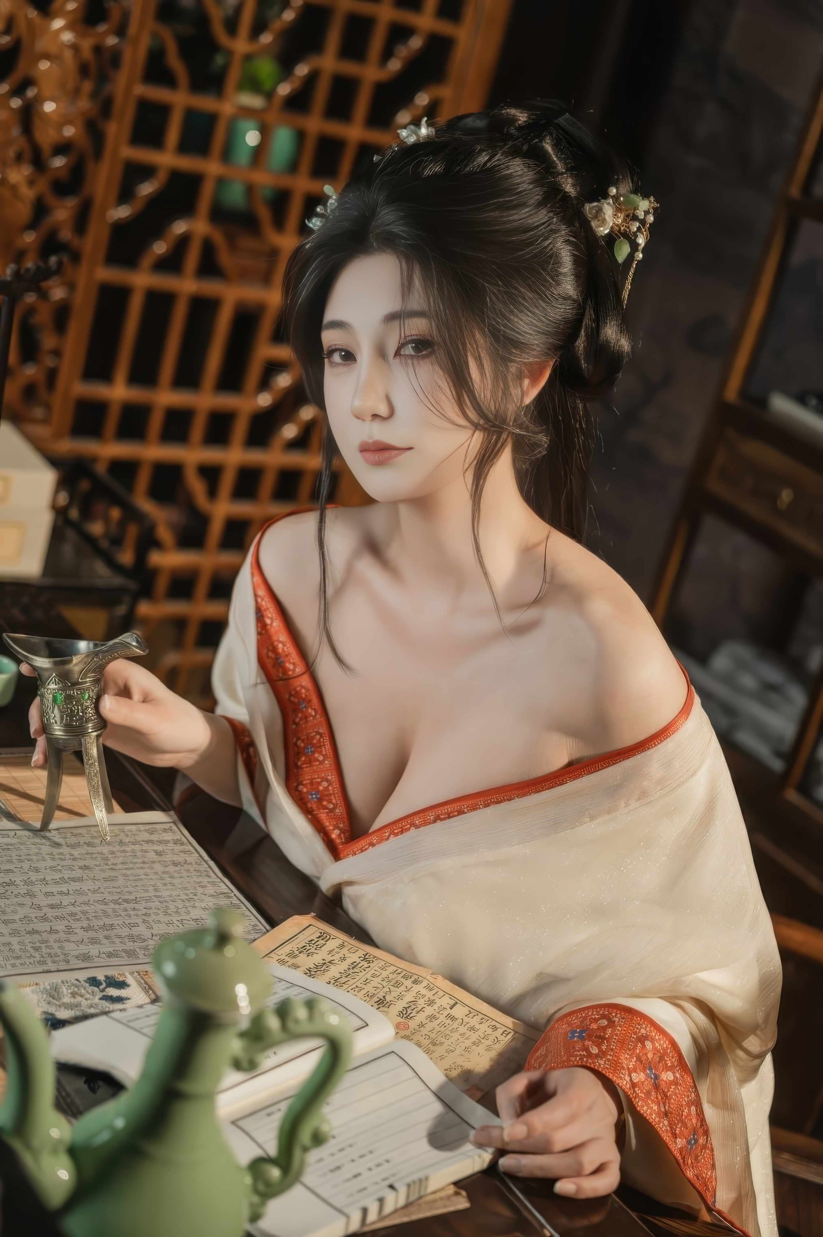 星澜是澜澜叫澜妹呀 – 痴情缚 - 米白纱衣的红纹镶边,细节全藏在边角里(第1张,共5张)