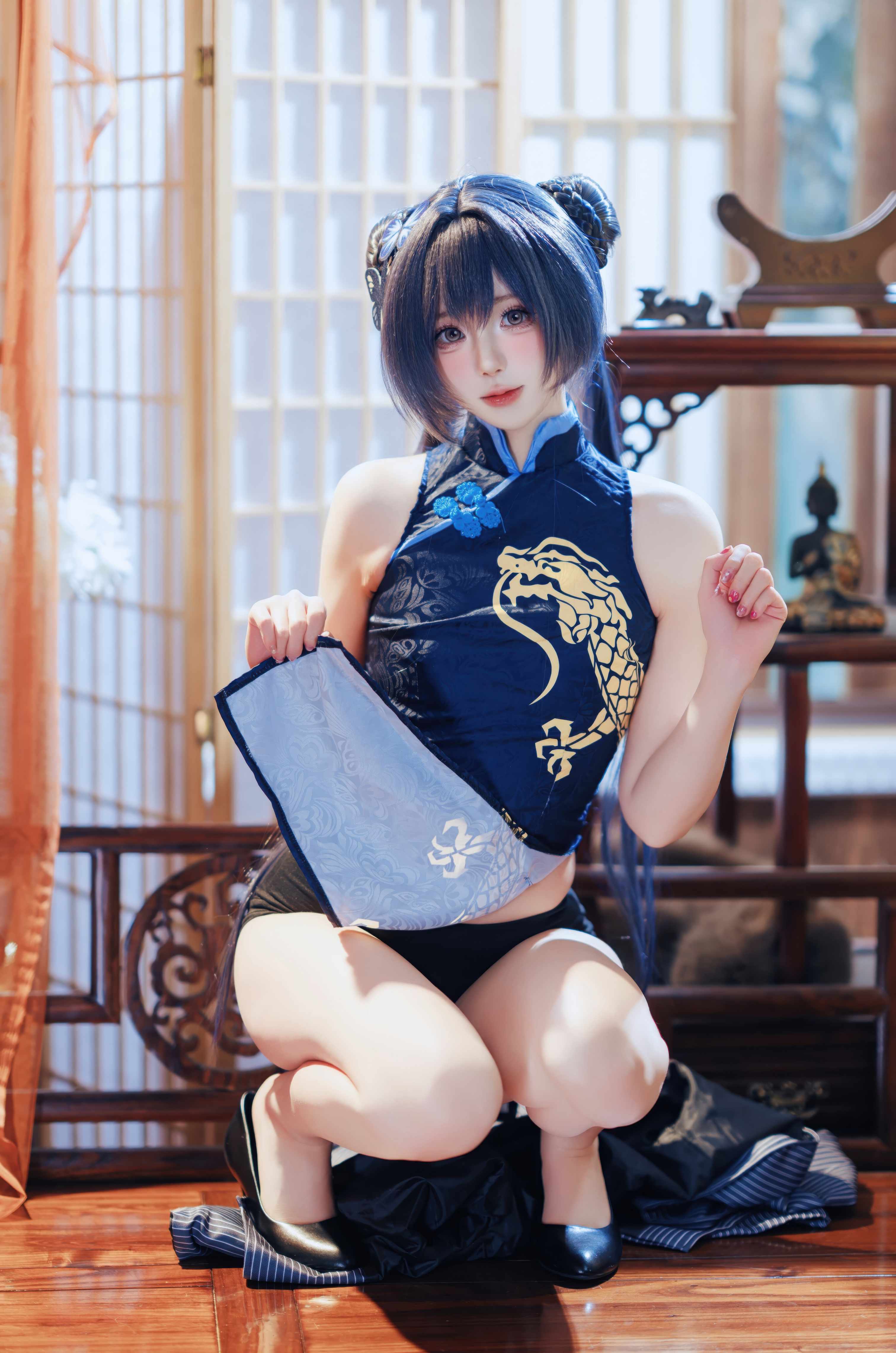 西园寺南歌 西园寺南歌 蔚蓝档案 妃咲 - 暗纹旗袍的印花对齐，下了功夫（第2张，共5张）