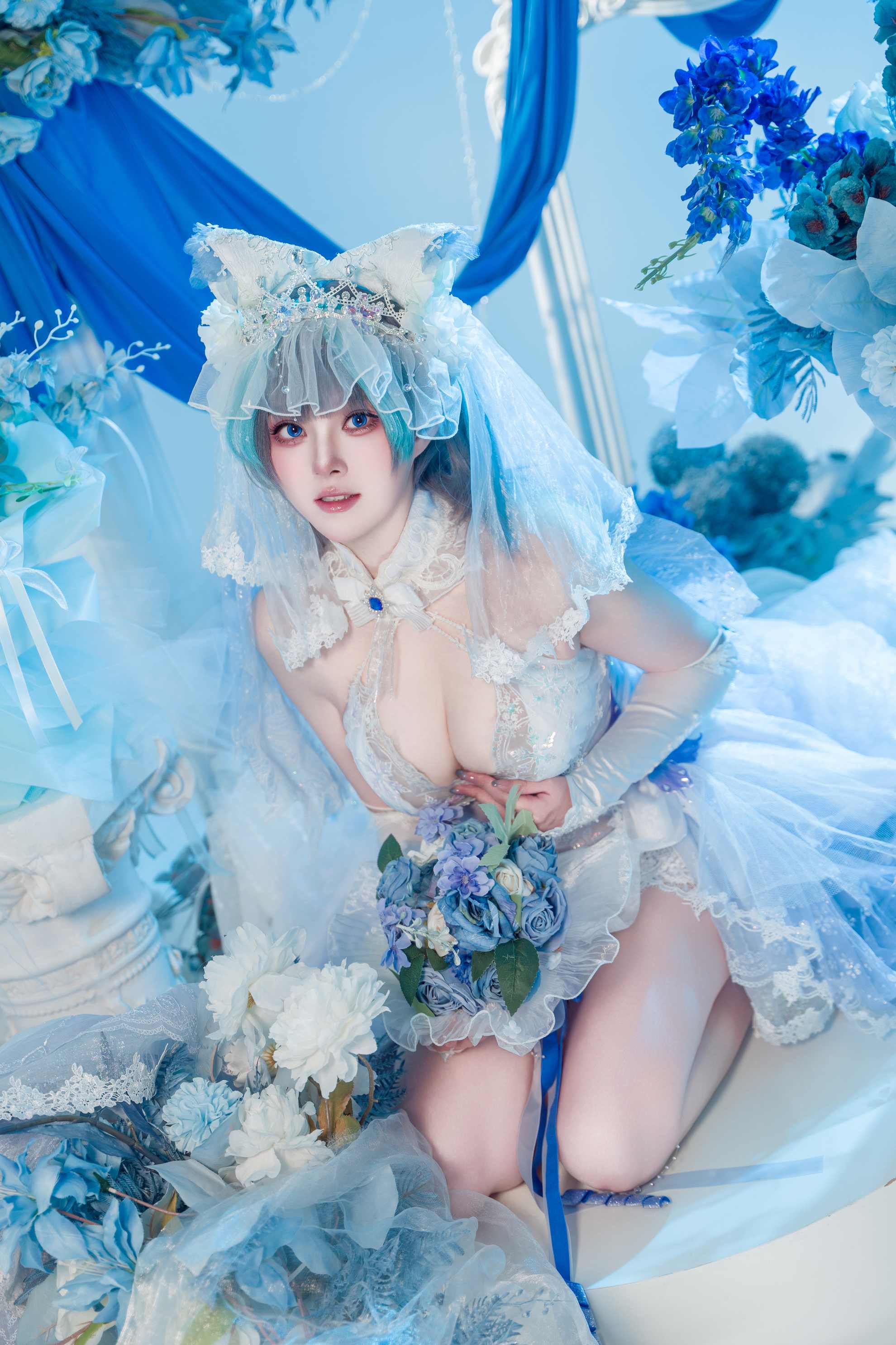 Natsuko夏夏子 – 碧蓝航线 柴郡婚纱 - 冷调蓝柔光把氛围感焊死（第3张，共4张）