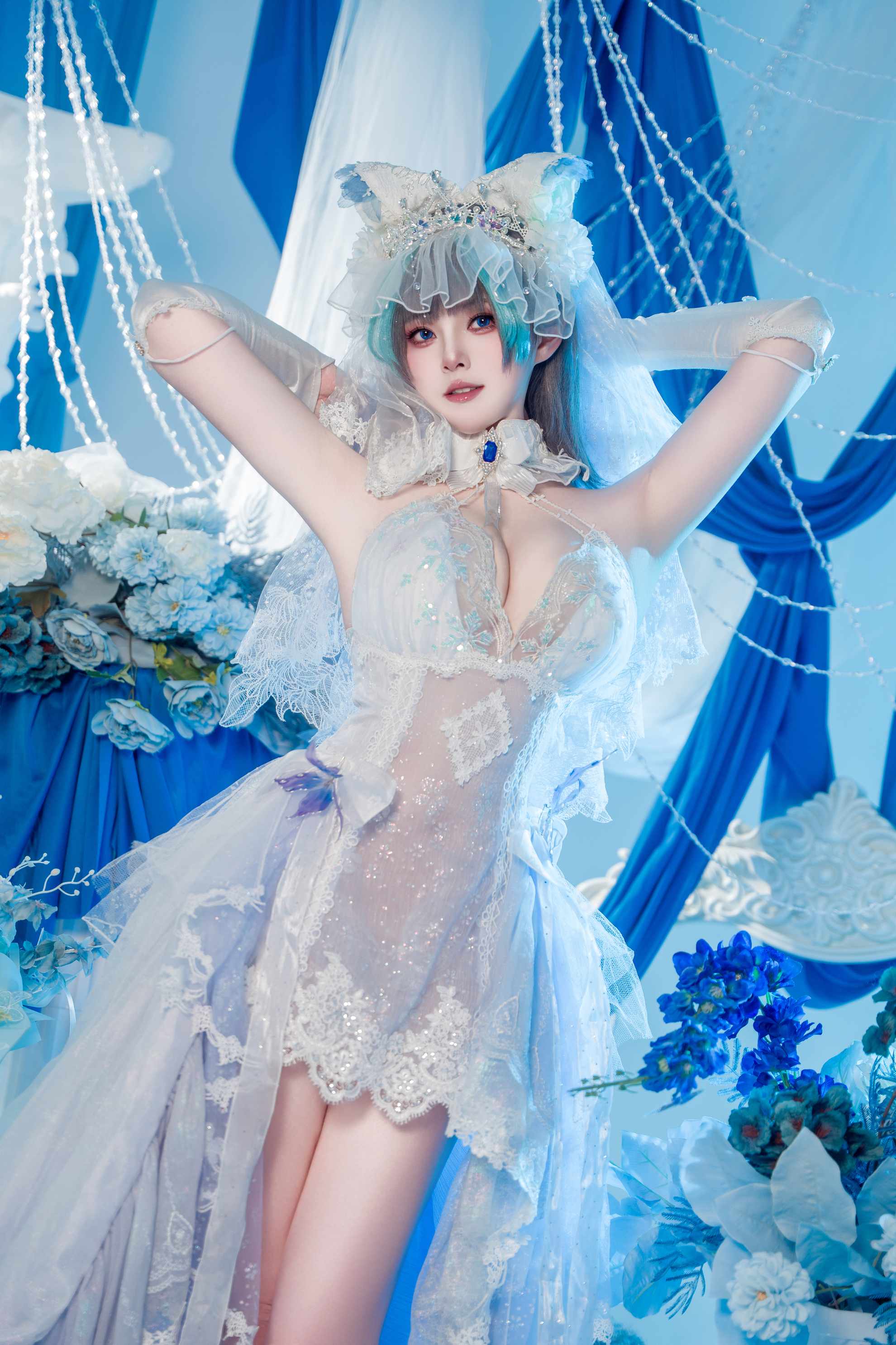 Natsuko夏夏子 – 碧蓝航线 柴郡婚纱 - 冷调蓝柔光把氛围感焊死（第4张，共4张）