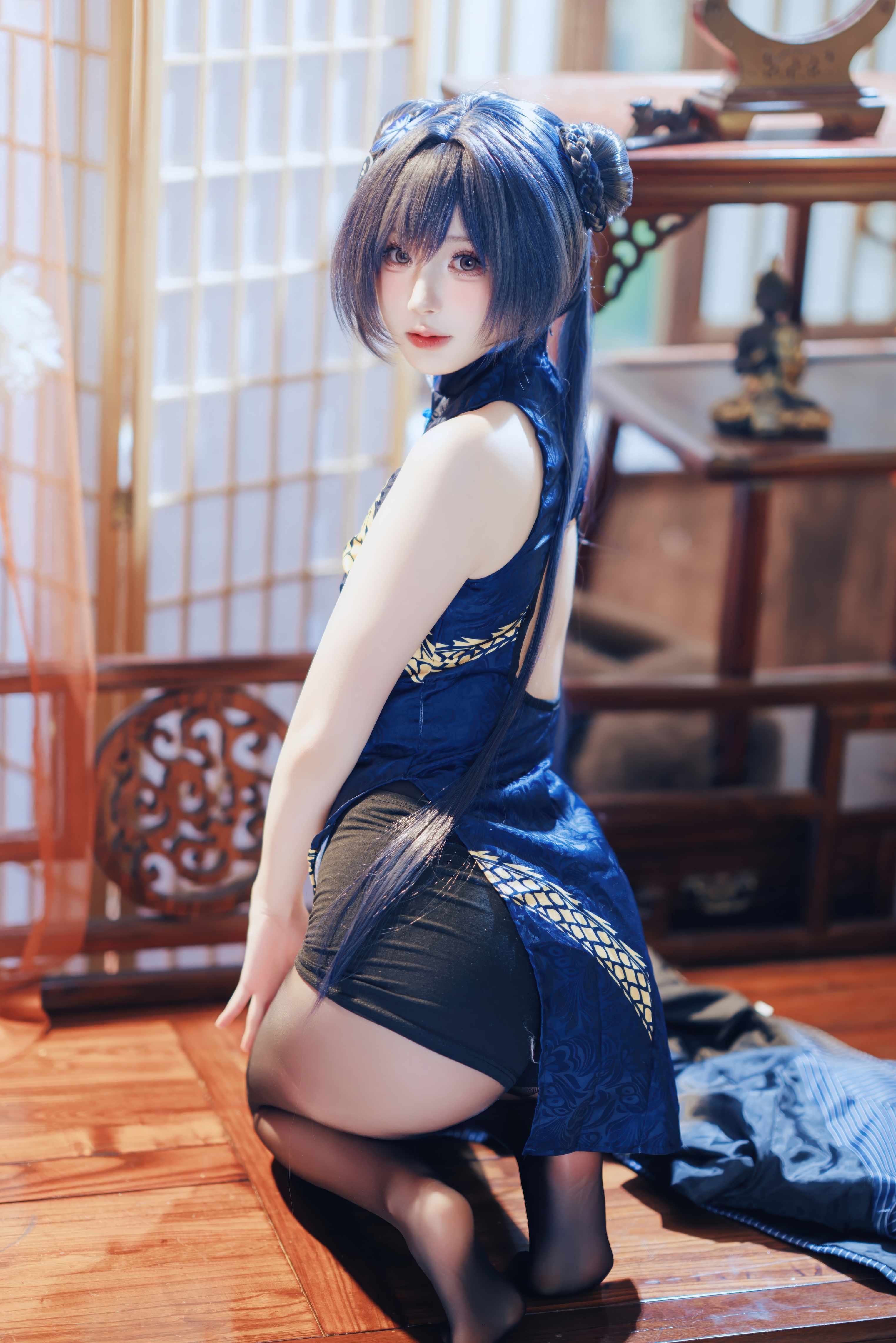 西园寺南歌 西园寺南歌 蔚蓝档案 妃咲 - 暗纹旗袍的印花对齐，下了功夫（第3张，共5张）