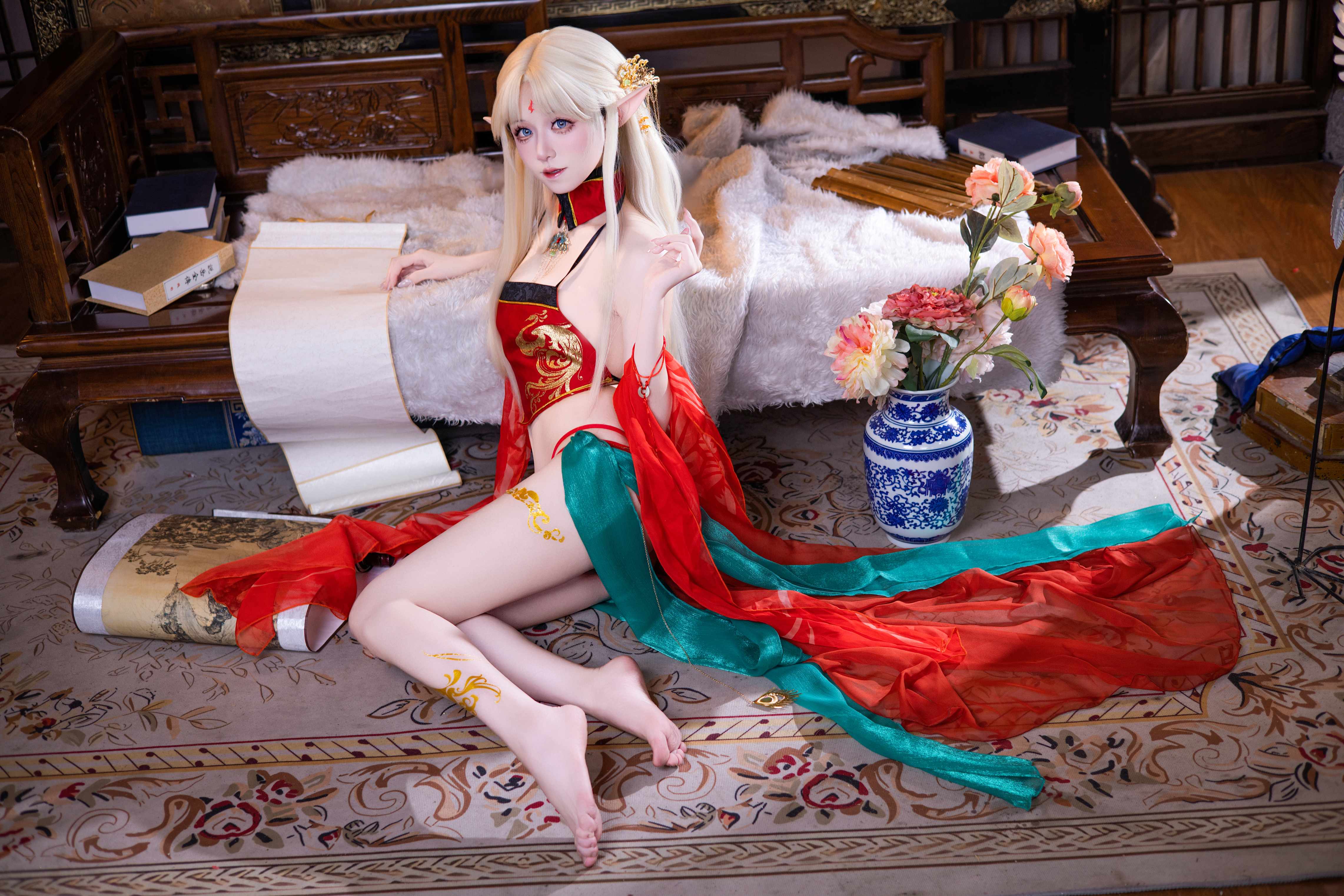 双木扶苏 布雷斯特红古风 - 红纱叠绿缎的撞色处理，太敢玩（第2张，共5张）