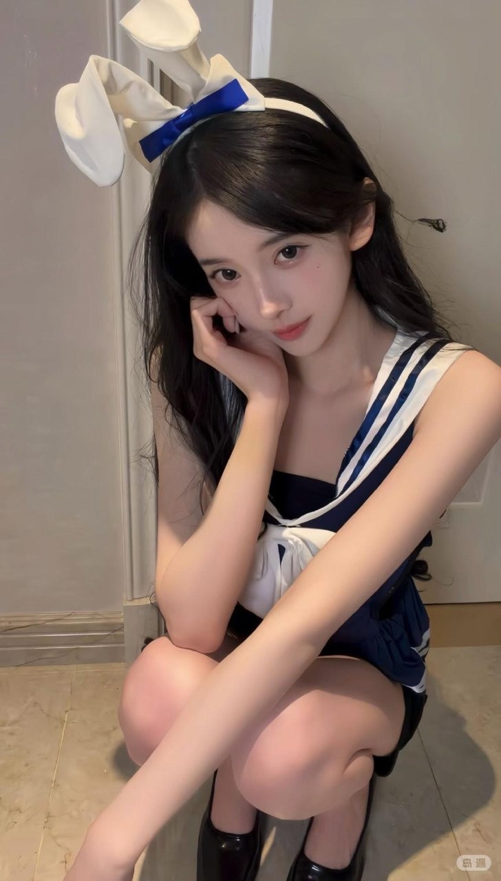 抖音 喵酱 岛遇 【8V - 制服领结的蓝白撞色,比原图更干净(第2张,共3张)