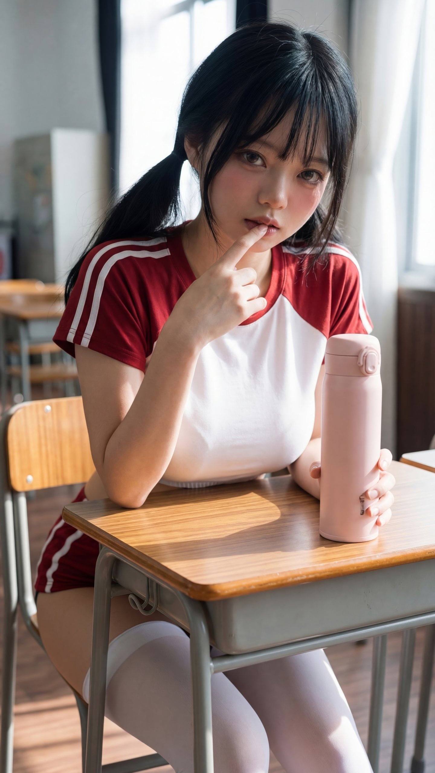 玉靥姬 – 体操服 - 光线落在锁骨和课桌之间(第3张,共4张)