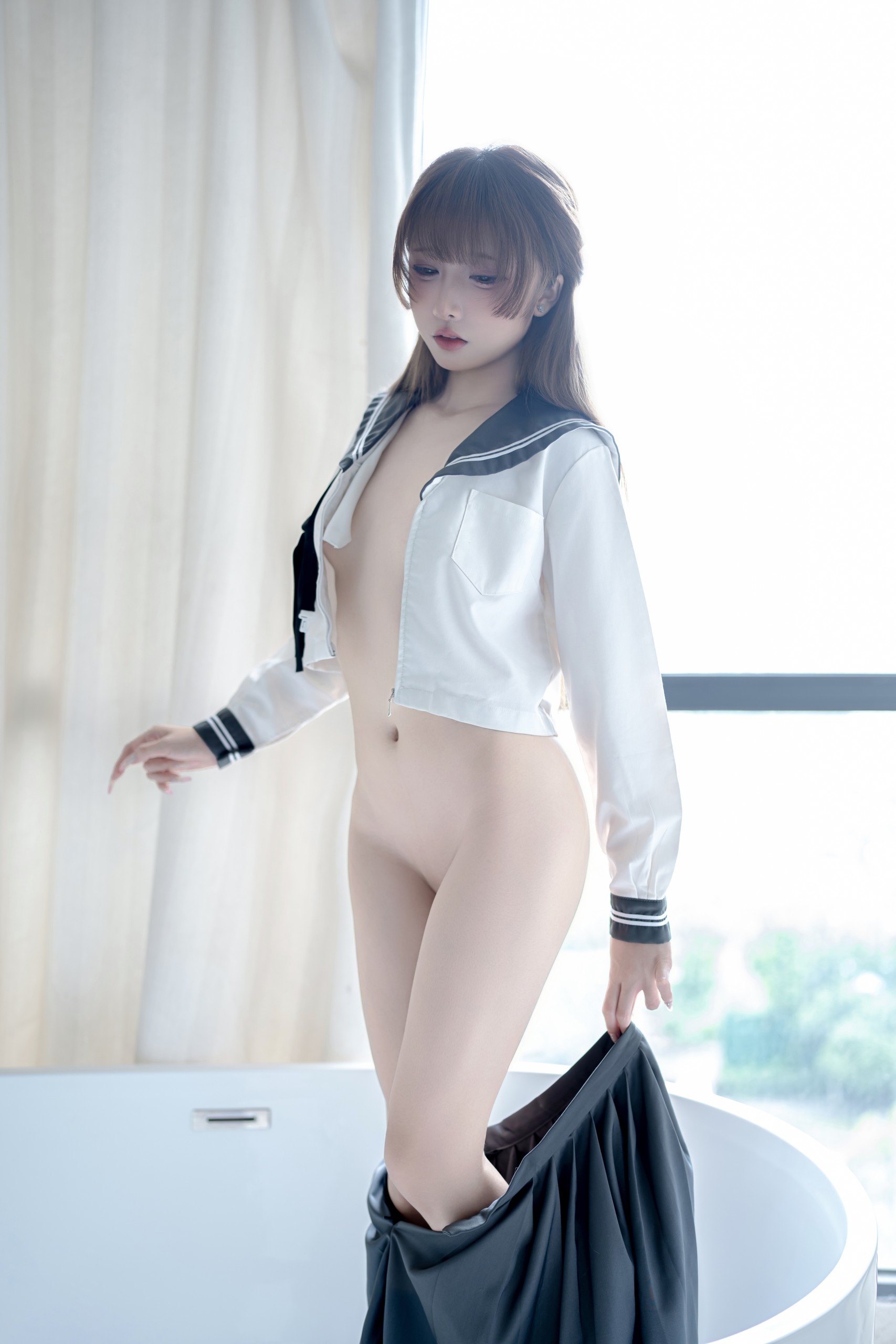纸悦Etsu_ko 浴缸JK - 窗边那点侧逆光,把湿发照透了(第2张,共5张)