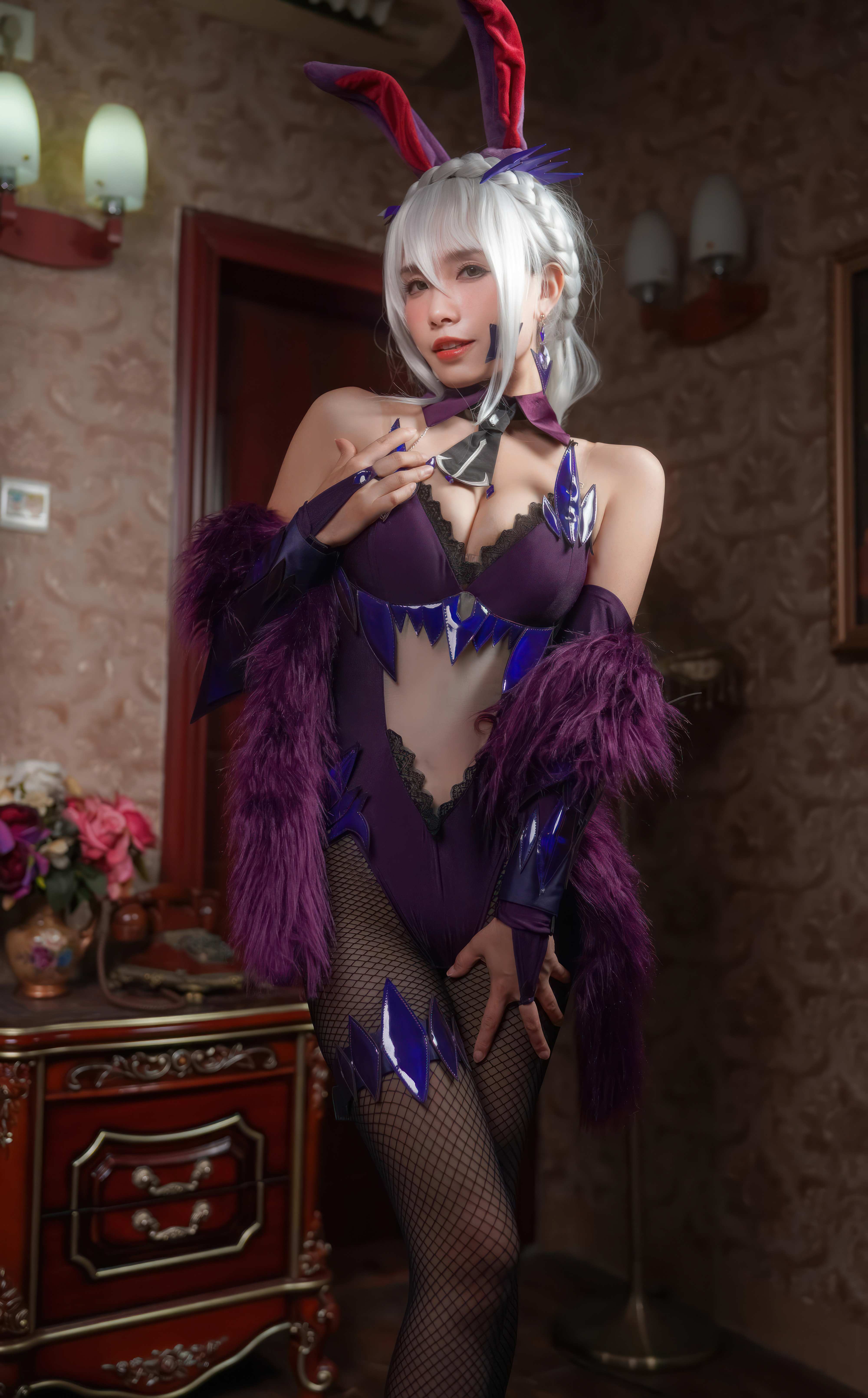 Neko薇薇 FGO 黑枪呆兔女郎 - 网袜的纹理质感在暗光下是怎么拍出来的？（第4张，共4张）
